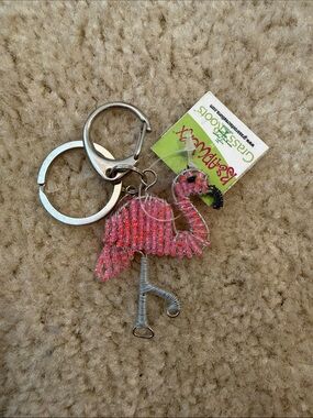 Beadwork Pink Flamingo Keychain by